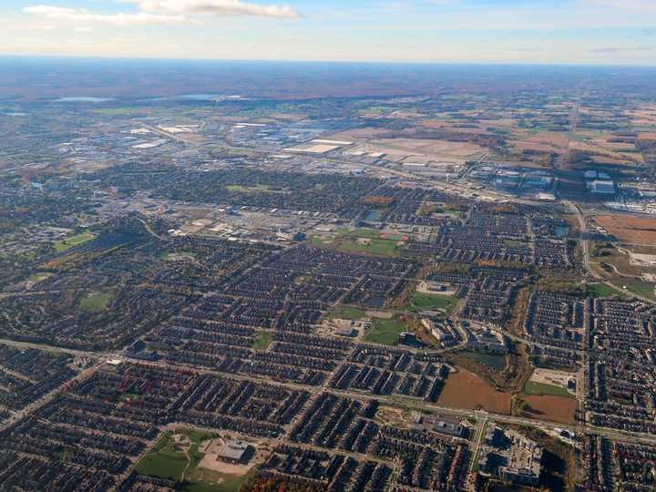 Aerial view of Milton's neighbourhoods, 2024